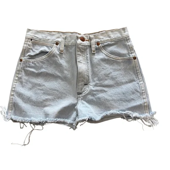 Light Wash Frayed Hem Denim Shorts - Picture 1 of 4